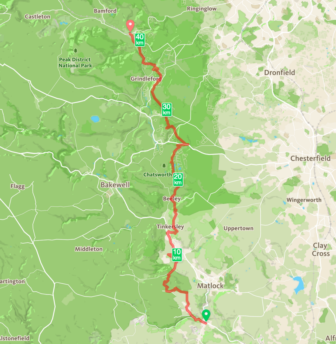 Cromford to Hathersage Route